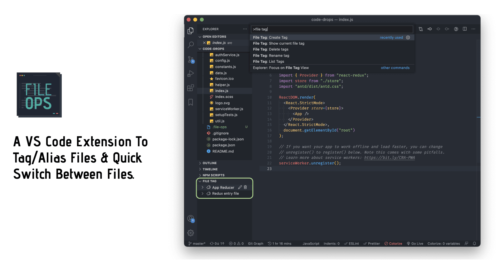 File Ops - A VS Code extension to easily tag/alias files & quick switch between files